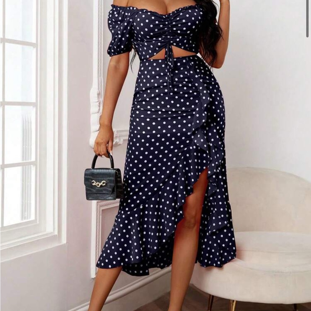 SHEIN Navy Polka Dot Skirt Set